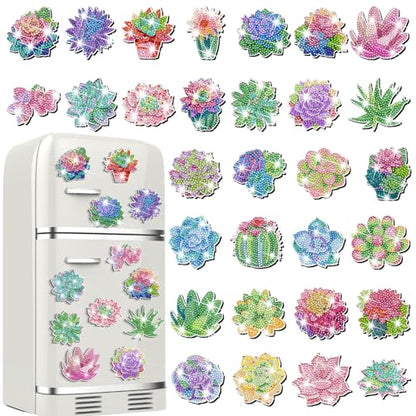 Remuuly 30 Pcs Succulent Diamond Painting Magnets Diamond Art Magnets Kits - color: Succulents