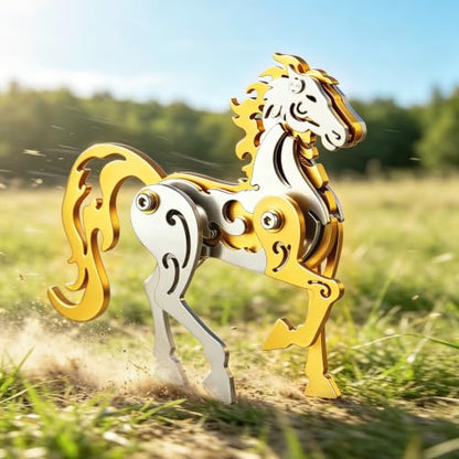 3D Metal Puzzle Mechanical Model Kit Gold Horse Stainless Steel - color: C09-gold Horse