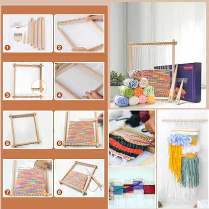 LYKTRIX Weaving Loom for Kids Age 6-12,Small Wooden Weaving Loom Kit,Suitable for Beginners and Children, 9 * 11 inch Knitting Loom Kit Includes Instructions and Enough Yarn 28×24cm - size: 28×24cm