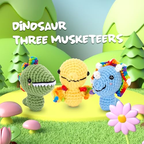 CrochetBox 3 PCS Dinosaur Crochet Kit for Beginners, Adults and Teen - color: 3 PCS Dinosaurs