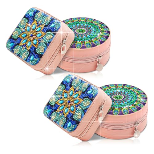 4 PC Diamond Art Jewelry Boxes for Adults Craft Bedazzling Kit Women - color: Blue&Blue