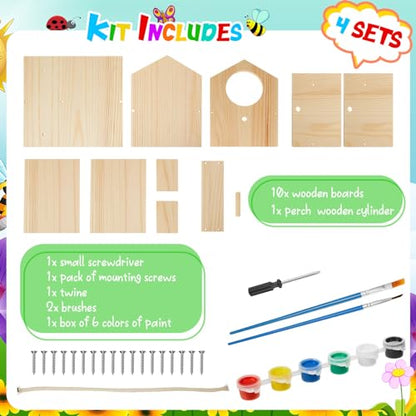 Liliful 4 Pack Bird House Kit for Kid, Wood DIY Birdhouse, Seasonal Style - color: Seasonal Style