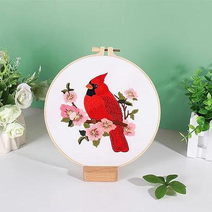 Louise Maelys Cardinal Embroidery Kits for Beginners with Flower Pattern - color: kit-23