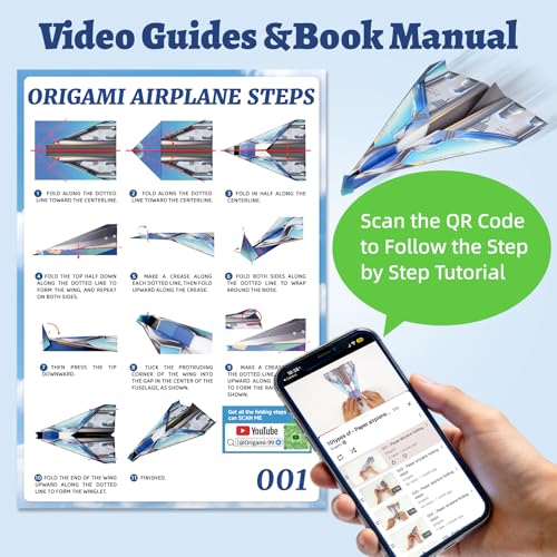 hapray 60 Sheets Paper Airplane Kit, Origami Paper Plane with Book & Video