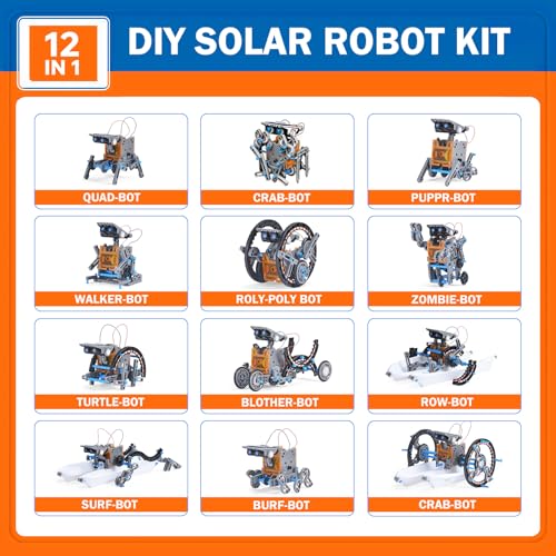 Solar Robot Building Kit, 12-in-1 STEM Robotic Toys for Kids Age 8-12 - color: Grey