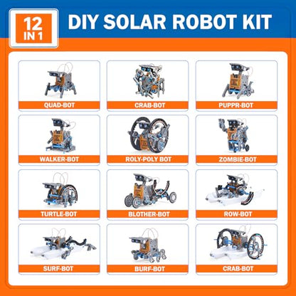 Solar Robot Building Kit, 12-in-1 STEM Robotic Toys for Kids Age 8-12 - color: Grey