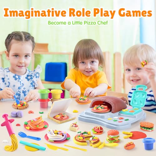 2 in 1 Color Dough Sets for Kids Ages 2-4-8, Kitchen Creations Ice Cream Pizza Maker Machine, Art Crafts Play Food Toys for 3 Year Old Girls Boys and Up, 8 Cans of Modeling Compound Dough,2 oz Cans - color: Blue Yellow