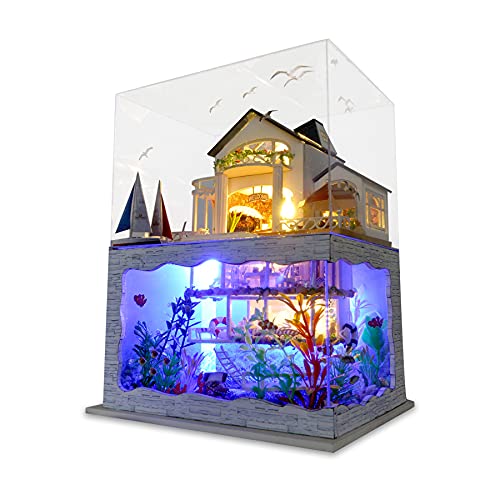 GuDoQi DIY Miniature Dollhouse Kit, Tiny House kit with Furniture and Dust Proof, Miniature House Kit 1:24 Scale Beachside Bungalow, Great Handmade Crafts Gift for Birthday Christmas Day - color: Beachside Bungalow