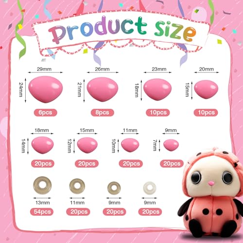 TOAOB 114pcs Pink Safety Noses for Amigurumis Plastic Animals Safety Noses - color: Pink