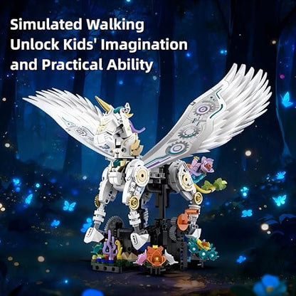 Unicorn Building Set 800+ Pcs STEM Toy Ages 8-12, Walking & Flapping Wings, Compatible with Major Building Blocks, Gift for Boys Girls