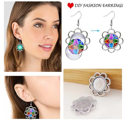 Pendant Trays Set with Glass Cabochon for Jewelry Making Supplies, Floral - color: 8-Flower 01