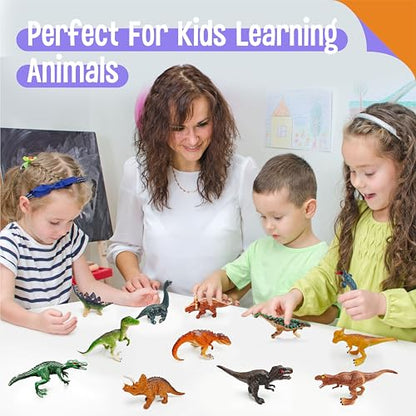 12 Dinosaur Figurines for Kids, Plastic Animal Toys Tiny Portable Dinosaur Figures Playset Montessori Toy Educational Game for Homeschool Preschool Toddler Kids - style: Dinosaurs (excluding cards)