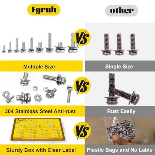 812PCS M2M2.5M3M4M5 Phillips Pan Head Machine Screws Assortment Kit - size: SS M2M2.5M3M4M5 812pcs