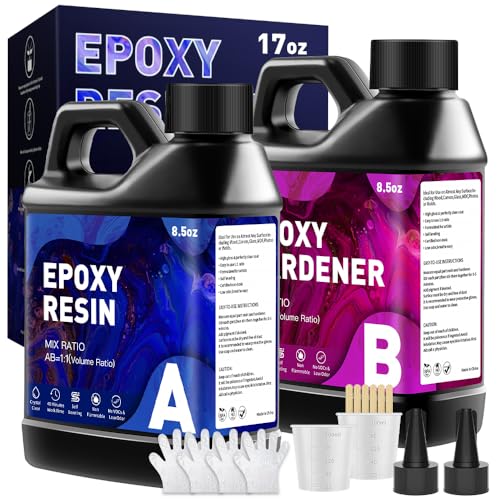 Epoxy Resin Kit 17OZ - No Yellowing & Less Bubble 2 Part Epoxy Resin for Beginners, 1:1 Ratio Art Resin for Wood Casting, Jewelry Making, Art Crafting & Countertop Coating (8.5OZ×2) - size: 17 OZ
