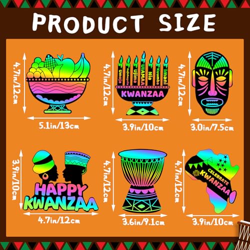JULMELON 36 PCS Kwanzaa Crafts for Kids Holiday Magic Rainbow Scratch Cards - style: Kwanzaa Crafts
