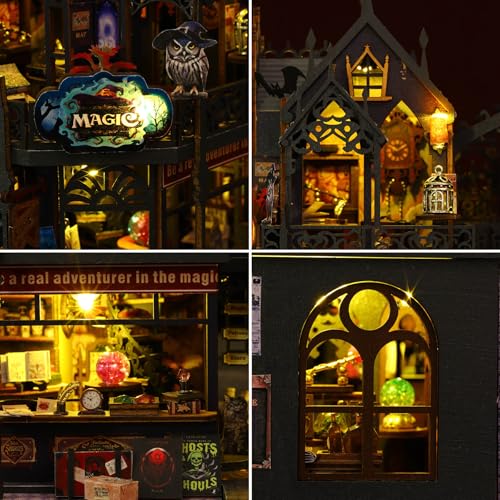 Fifijoy DIY Miniature Dollhouse Kit, Holo Magic City DIY Miniature House kit Wooden Dollhouse Kit, DIY Mini House kit for Adults to Build - color: Holo Magic City