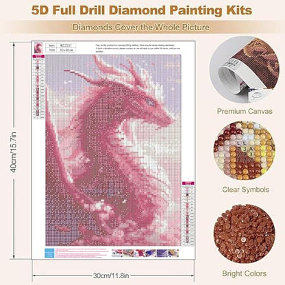 XUCNWL Diamond Art Kits for Adults, Pink Dragon Diamond Painting - color: Dragon-1, size: 11.8x15.7in(30x40cm)