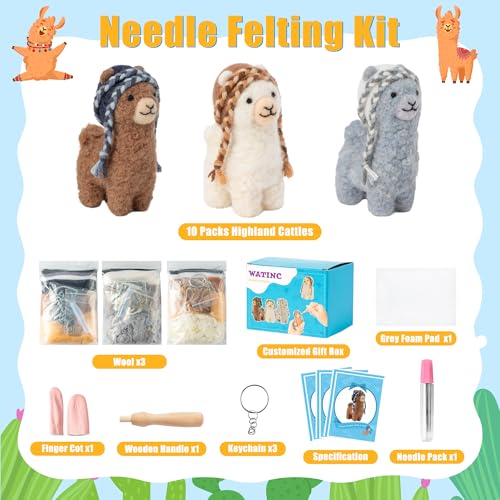 WATINC Needle Felting Kit - 3 Set Unique Different Cute Doll Wool Felt Needle Tools Foam Pad Instruction, DIY Home Decoration Craft Party Supplies for Art Work Starter Beginners (Alpaca) - style: Alpaca
