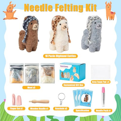 WATINC Needle Felting Kit - 3 Set Unique Different Cute Doll Wool Felt Needle Tools Foam Pad Instruction, DIY Home Decoration Craft Party Supplies for Art Work Starter Beginners (Alpaca) - style: Alpaca