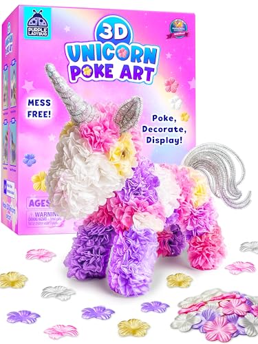 3D Poke In Art Kit - Mess-Free Poke In Art for Kids, Unicorn Craft, Birthday Gifts For Girls Ages 4 5 6 7 8 9 10, Art & Craft Kits For Kids Ages 4-8, Floral Decorating Crafts For Girls 4-6 - color: Unicorn Poke In Art