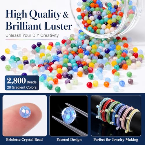 3080pcs 4mm Crystal Beads for Jewelry Making, Bracelets Making Kit - color: 28 color