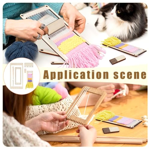 NBEADS 6Pcs Wood Weaving Loom Kit, Bookmark Loom with Weaving Comb and Crochet Needle, Perfect for Adult Beginners and Weaving Lovers