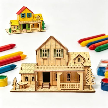3D Wooden Puzzles for Adults, DIY Miniature Villa House Kit - color: Villa House