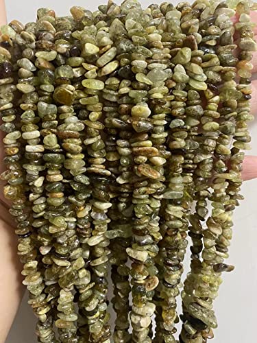 5-8mm Natural Green Garnet Gemstone Chips Healing Gravel Bracelets Necklace Kit Irregular Tumble Stone Beads DIY Crafts Design Jewelry Making 32" - color: Green Garnet