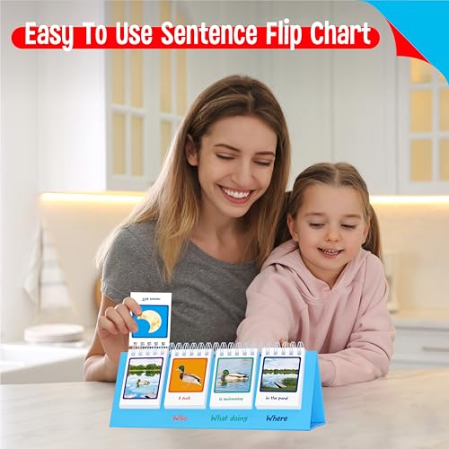 Sentence Flip Charts, 80 Double Sided Cards 40 Sentences, Learn Parts of Speech Who/What/Where Sentence Building Freestanding Flip Chart Educational Tool for Preschool Kindergarten 1st 2nd Grade - style: Sentence-B