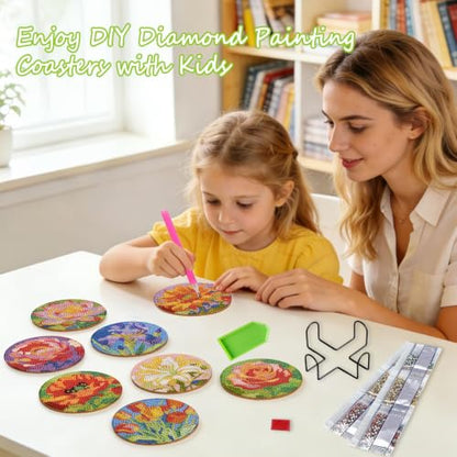 Leatrice 8 Pcs Diamond Art Coasters Small Diamond Painting Kits for Adults - color: AB Flower