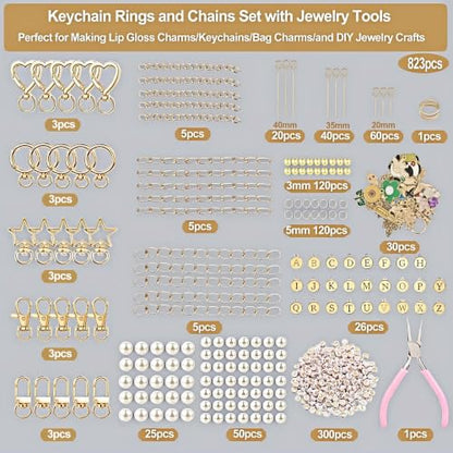XHFXKCF 823Pcs Beaded Keychain Making Kit, Bag Charm Kit and DIY Crafting - color: Gold