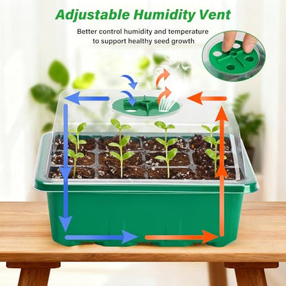 Bonviee 5-Pack Seed Starter Trays, Humidity Dome, Base, 12-Cell Tray, Green - color: Green, size: 5 Packs