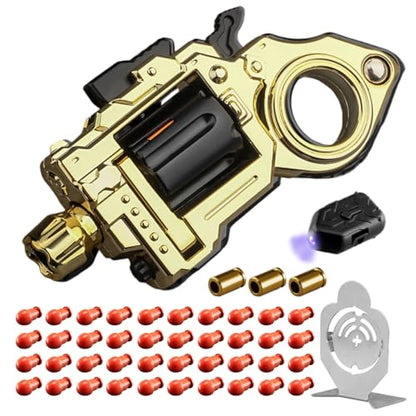Tactical Metal Fidget Toy Revolver Toy for Adults - Slider Clicker & Launcher Fidget Gun with 40 Soft Bullets & Target, Stress Relief Ring, EDC Focus Meditation Break Bad Habits ADHD (X-Gold) - color: X-gold