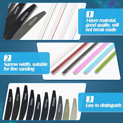 Honoson 70 Pcs Sanding Sticks Polishing Sticks Fine Sanding Twig Coded Abrasive Sand Twig for Plastic Model Assorted Metal and Wood Sand Tool Accessory for Craft(Low Grits Rating,Half Moon) - style: Half Moon