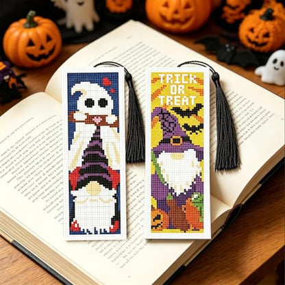 ACRNIGHEET 6PCS Cross Stitch Bookmark Kit (Halloween Dwarf Pattern) - style: Halloween Dwarf Patterns