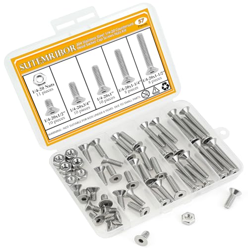 57 Pieces 1/4-20 x 1/2", 3/4", 1", 1-1/4", 1-1/2", Countersunk Head Socket Cap Screws Nuts Assortment Kit - size: 1/4"-20, style: Countersunk Head Socket Cap