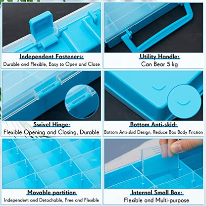 Juexica 2 Pcs 48 Grid Plastic Bead Storage Organizer Box, Blue - color: Blue