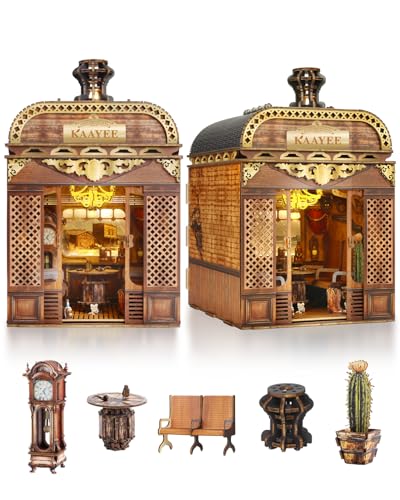 Book Nook Kit, 3D Wooden Puzzles for Adults, DIY Miniature House Kit for Adults, Booknook with LED Light, Gifts for Family, Friends and Book Lovers, Bookshelf Decor(Retro Train)