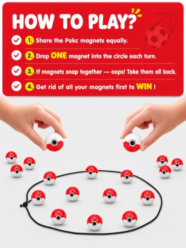 Red-White Soccer Magnetic Game – 20 Stones & Rope - color: Red White Balls