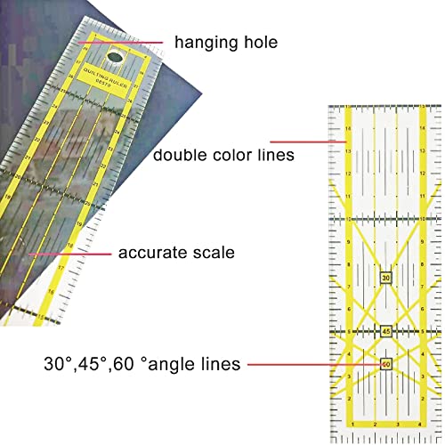 Quilting Rulers, 7 Piece Acrylic Ruler, Fabric Cutting Ruler (12.5"X12.5", 9.5"X9.5", 6"X6", 4.5"X4.5",12"x6.5",9"x3",12"x2"), Sewing & Quilting Templates