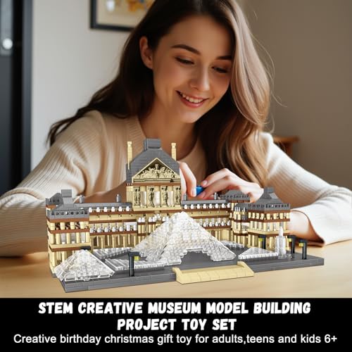 PQKIE Architecture Louvre Collection Micro Mini Building Set,3377Pcs Famous Landmarks Model Building Toy,STEM Creative Office or Home Decor Bricks Kits,Christmas Birthday Gift for Adults Teens Kids 6+