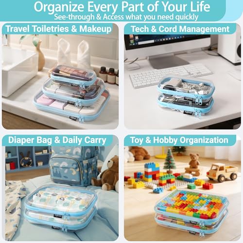 YQBRAO 3-Piece Clear Hard Shell Zipper Case Set, 1M 2S, Blue - color: Blue, size: MSS