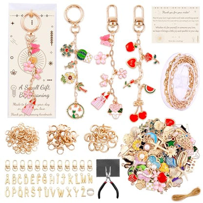 TOHONGADON 285 Pcs Keychain Making Kit, Bag Charm Kit with Gift Bag - color: 285 Pcs Keychain