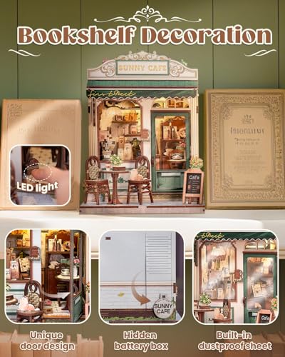 Book Nook Kit for Adults, DIY Miniature House Coffee Shop Booknook - color: Sunny Cafe