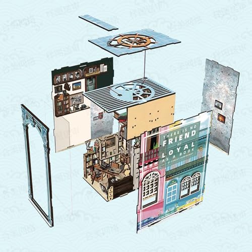 MiniCity Hemingway House Book Nook Kit, 3D Wooden Bookshelf Puzzle with LED - color: Hemingway House