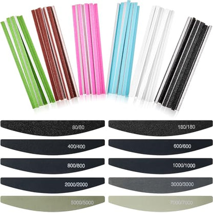 Honoson 70 Pcs Sanding Sticks Polishing Sticks Fine Sanding Twig Coded Abrasive Sand Twig for Plastic Model Assorted Metal and Wood Sand Tool Accessory for Craft(Low Grits Rating,Half Moon) - style: Half Moon