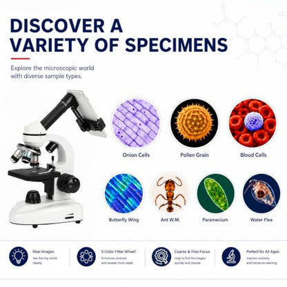 Microscope for Adults Students, 100X-2000X Metal STEM Microscope Kit