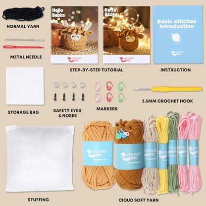 CrochetBox 2 PCS Highland Cow Crochet Kit, Brown Cow Set for Beginners - color: 2 PCS Highland Cow and Brown Highland Cow