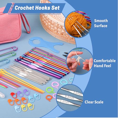 Crochet Hook Set 90 Pcs Crochet Needles Kit Ergonomic Soft Grip Handles - color: Multicolor, size: 90 Pcs