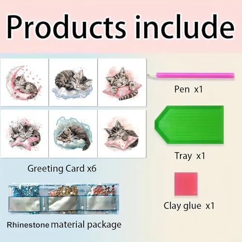 DDGYP 6 Pack Diamond Painting Greeting Cards,Craft Cards for Cat Lovers - color: cat